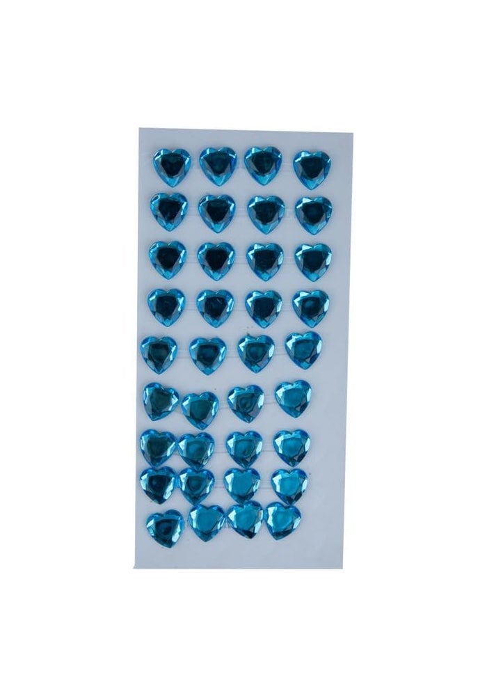 Daiso Heart Shaped Rhinestone Stickers - Blue Water Color Style | 36 Pcs Self-Adhesive Gem Decals - Image 2